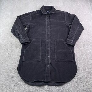 Gap Shirt Dress Womens Small Grey Corduroy Button Up Collared Long Sleeve